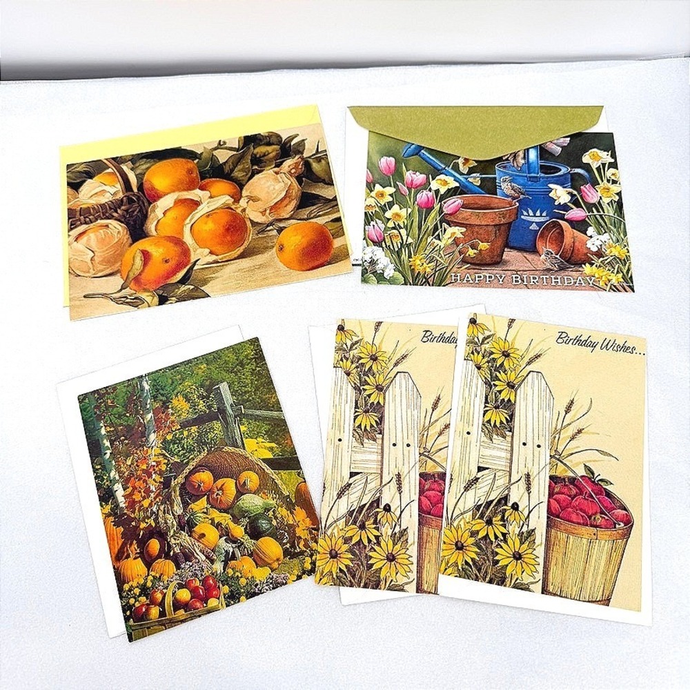 Greeting Cards LOT Mixed Occasions Birthday Seasonal Floral Fruit Nature 5pc